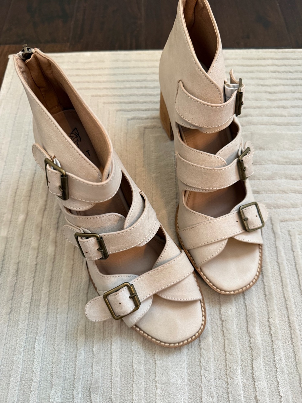 Buckle Nude Multi-Buckle Strappy Heeled Sandals